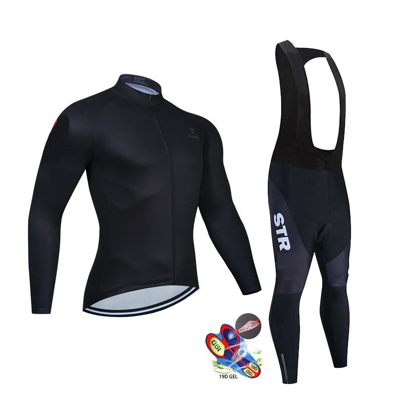 Mountain Biking Trousers - Herfst Zwart Wielertrui Set Lange Mouw